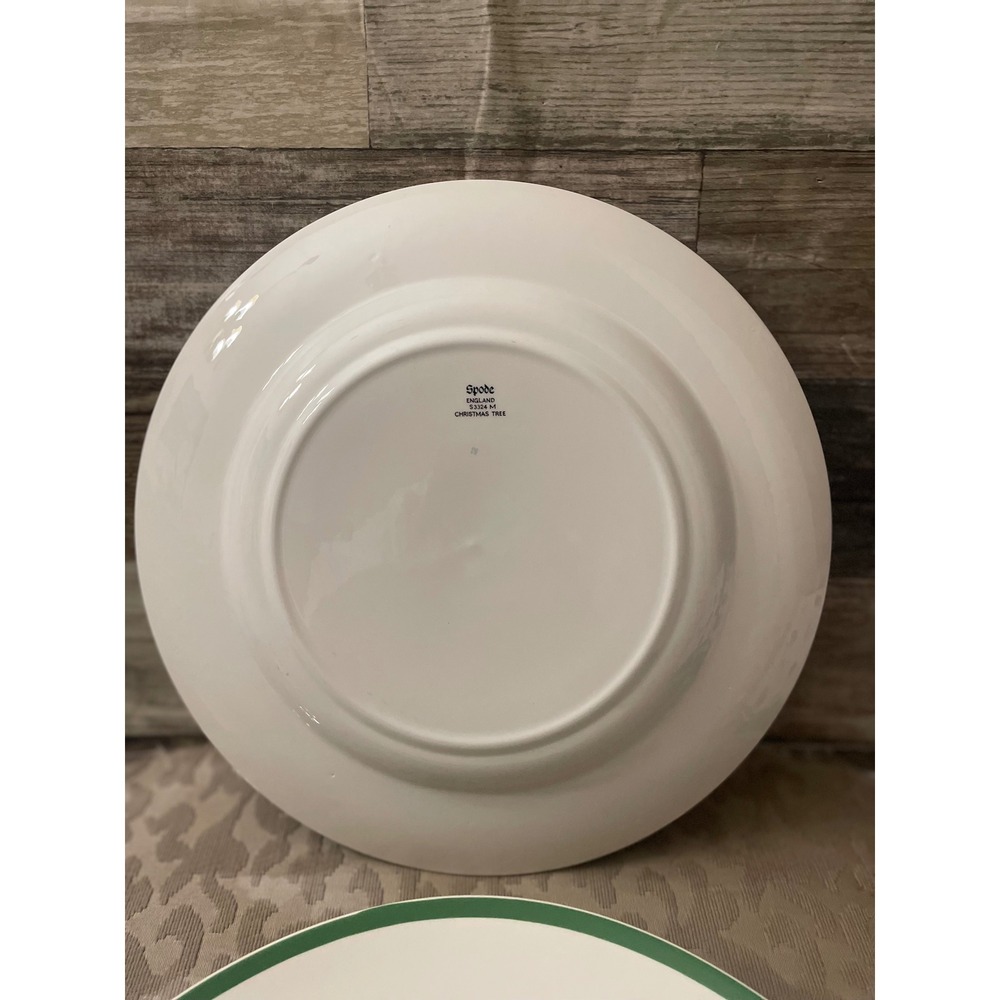 Spode Christmas Tree Dinner Plates Set of 4 England S3324 M Green Trim 10.5 inch - Picture 3 of 4
